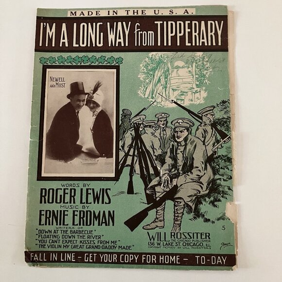 1910s Vintage Sheet Music Irish Songs Ragtime I'm A Long Way from Tipperary - Picture 8 of 16
